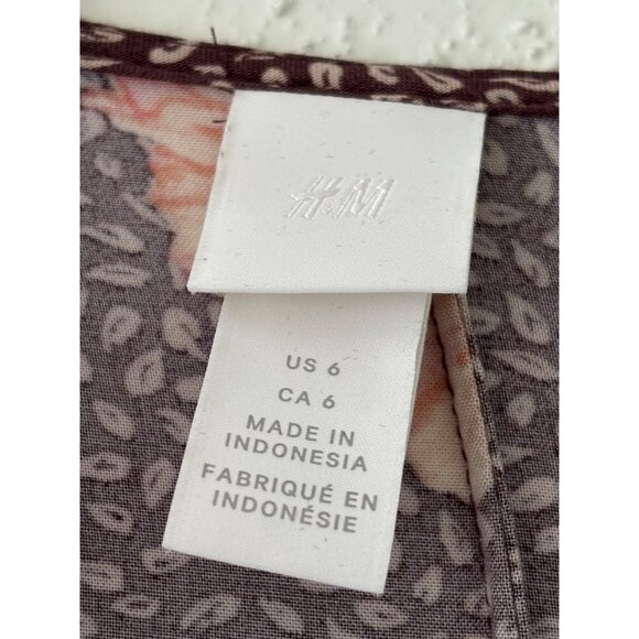 H&M Womens Floral V-Neck Midi Dress Size 6 Brown & Pink Rayon Lightweight - Picture 3 of 15